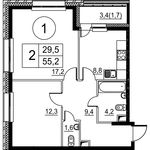 Планировка 2-комнатной квартиры, 55,2 м2