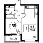 Планировка 1-комнатной квартиры, 39,6 м2
