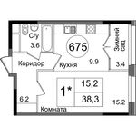 Планировка 1-комнатной квартиры, 38,3 м2