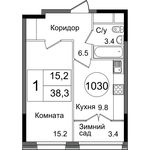 Планировка 1-комнатной квартиры, 38,3 м2