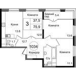 Планировка 3-комнатной квартиры, 74,3 м2