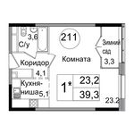 Планировка 1-комнатной квартиры, 39,3 м2