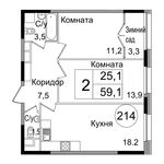 Планировка 2-комнатной квартиры, 59,1 м2