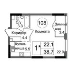 Планировка квартиры студии, 37,8 м2