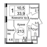 Планировка 1-комнатной квартиры, 33,9 м2