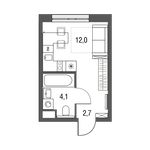 Планировка 1-комнатной квартиры, 18,8 м2