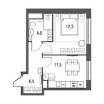 Планировка 1-комнатной квартиры, 35,1 м2