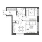 Планировка 1-комнатной квартиры, 38,1 м2