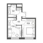 Планировка 1-комнатной квартиры, 33,7 м2
