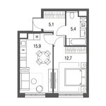 Планировка 1-комнатной квартиры, 39,1 м2