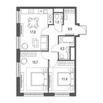 Планировка 3-комнатной квартиры, 59,7 м2