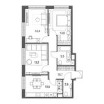 Планировка 3-комнатной квартиры, 74,1 м2