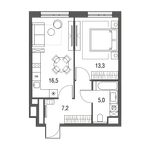 Планировка 1-комнатной квартиры, 42 м2
