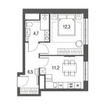 Планировка 1-комнатной квартиры, 34,7 м2