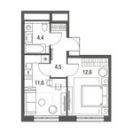Планировка 1-комнатной квартиры, 33,1 м2