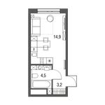 Планировка 1-комнатной квартиры, 22,6 м2