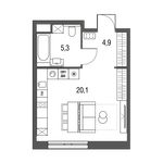 Планировка 1-комнатной квартиры, 30,3 м2