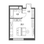Планировка 1-комнатной квартиры, 29,8 м2