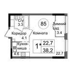 Планировка 1-комнатной квартиры, 38,2 м2
