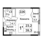 Планировка квартиры студии, 39,2 м2