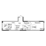 Планировка 1-комнатной квартиры, 33,8 м2