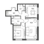 Планировка 2-комнатной квартиры, 54,8 м2