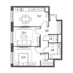Планировка 2-комнатной квартиры, 58 м2