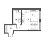 Планировка 1-комнатной квартиры, 28,6 м2