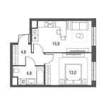 Планировка 1-комнатной квартиры, 38,3 м2