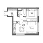 Планировка 1-комнатной квартиры, 36,9 м2