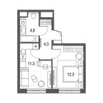 Планировка 1-комнатной квартиры, 32,7 м2