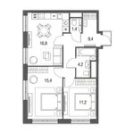 Планировка 3-комнатной квартиры, 58,4 м2