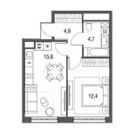 Планировка 1-комнатной квартиры, 37,6 м2
