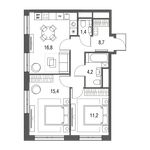 Планировка 3-комнатной квартиры, 57,7 м2