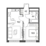 Планировка 1-комнатной квартиры, 38,7 м2