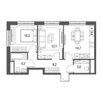 Планировка 2-комнатной квартиры, 52,5 м2