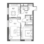Планировка 2-комнатной квартиры, 55,4 м2