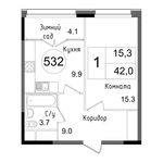 Планировка 1-комнатной квартиры, 42,1 м2
