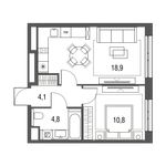 Планировка 1-комнатной квартиры, 38,6 м2
