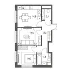 Планировка 2-комнатной квартиры, 53,1 м2