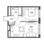 Планировка 1-комнатной квартиры, 38,4 м2