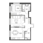 Планировка 2-комнатной квартиры, 53,8 м2