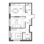 Планировка 2-комнатной квартиры, 52 м2
