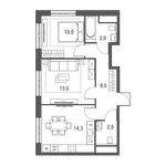 Планировка 2-комнатной квартиры, 53,1 м2