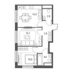 Планировка 2-комнатной квартиры, 51,4 м2