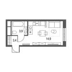 Планировка квартиры студии, 22,7 м2