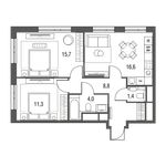 Планировка 3-комнатной квартиры, 59,6 м2