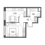 Планировка 1-комнатной квартиры, 33,7 м2
