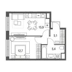 Планировка 1-комнатной квартиры, 39,1 м2