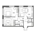 Планировка 3-комнатной квартиры, 59,7 м2